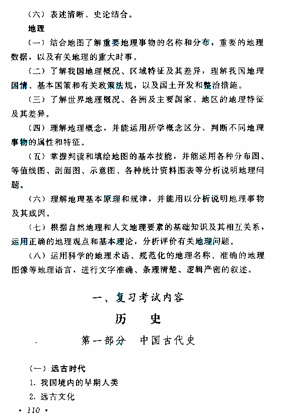 海南成人高考高起点历史地理考试大纲