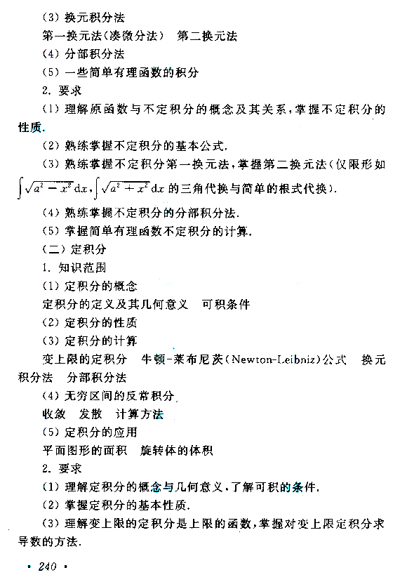 海南成人高考专升本高等数学（二）考试大纲